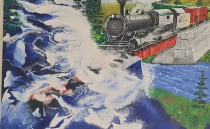 Frank Davis Oil Painting Abstract Meets Reality Train