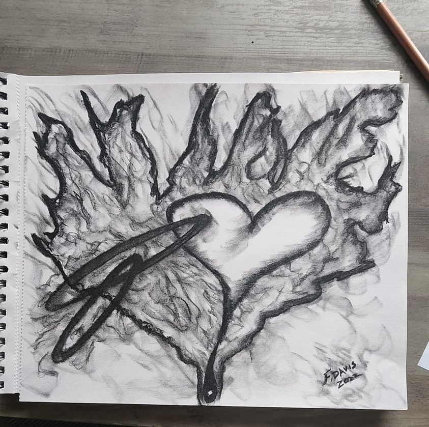 Black Colored Pencil Love is Fire
